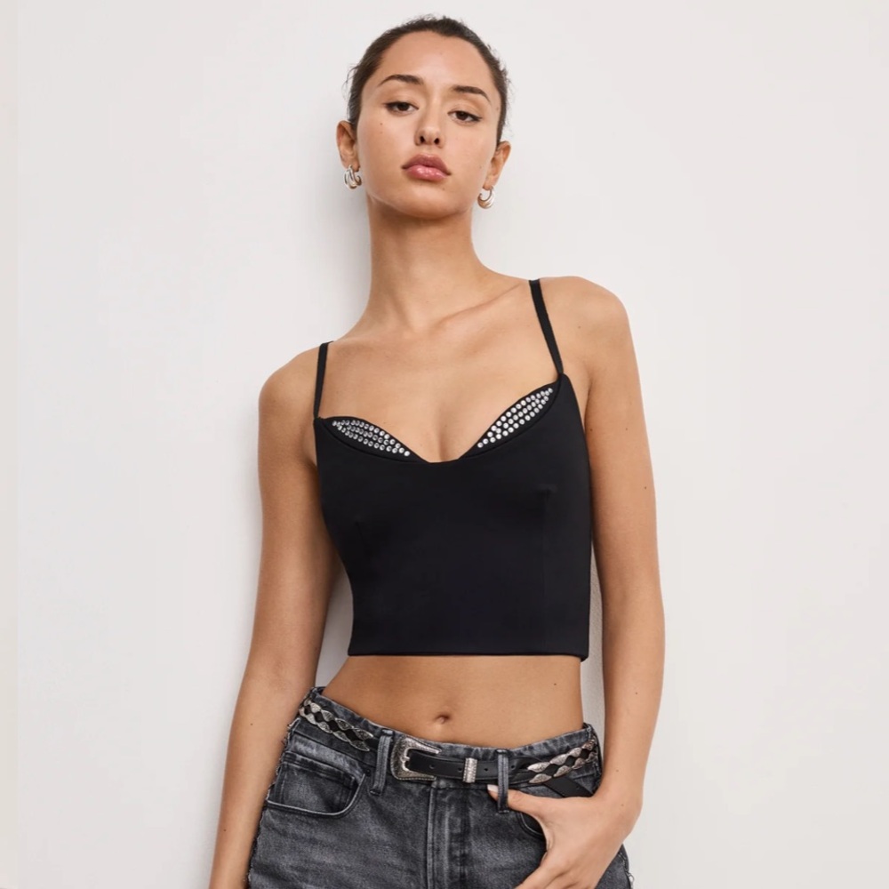 Good American Black Crop Top with Crystal Trim